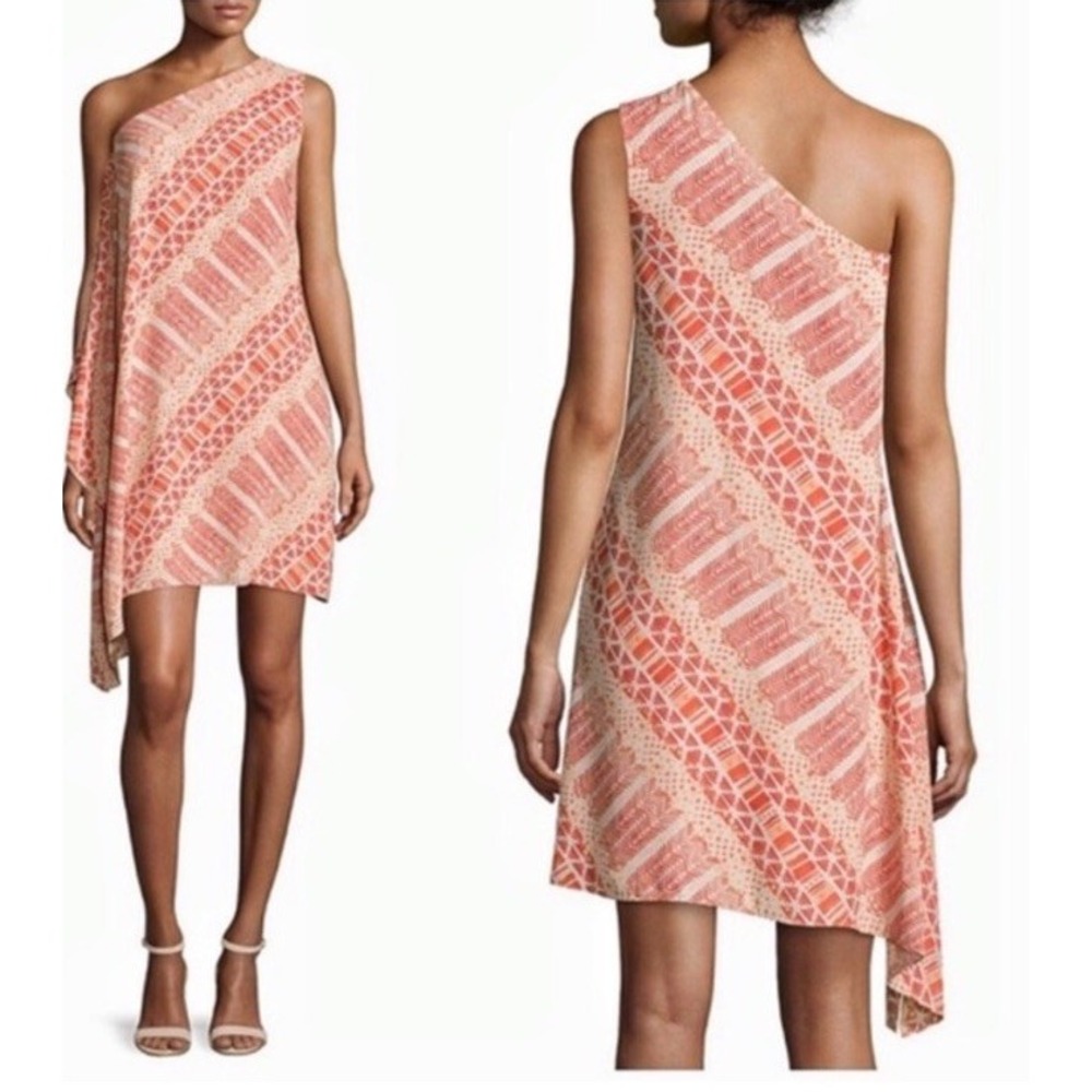 Vince Camuto  Cocktail Dress One Shoulder Orange 8 Chiffon Grecian Flowy